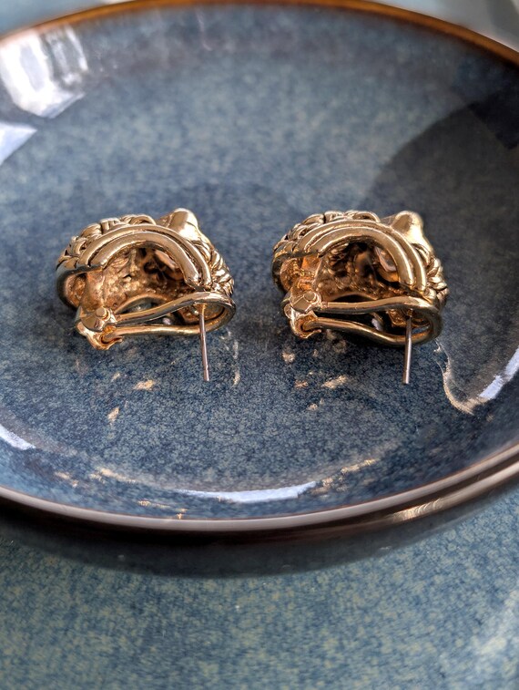 Ornate Textured C Hoops with Smoky Champagne Stone Earrings View 2