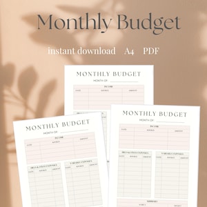 Monthly Budget Planner Printable | Financial Journal | Monthly Budget Sheet PDF | Personal Budget Worksheet | Expense & Income Tracker A4