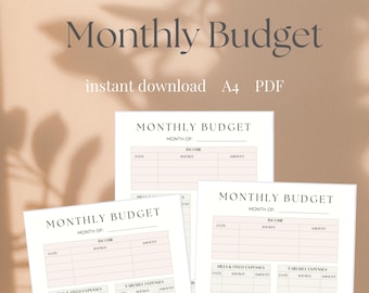 Monthly Budget Planner Printable | Financial Journal | Monthly Budget Sheet PDF | Personal Budget Worksheet | Expense & Income Tracker A4