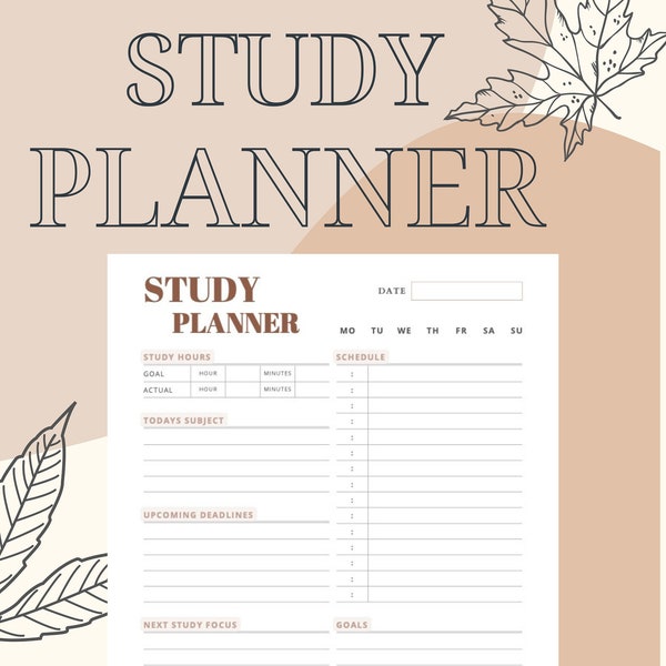 Studieplanner, afdrukbare PDF-sjabloon, studiehulpmiddelen, studieorganisatie, cursusstudieplanner, leuke planner