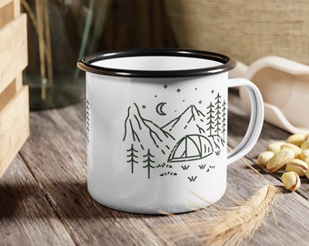 Tree Enamel Mug, Forest Mug, Camping mug, Gift for outdoors man, Cabin Mug, Camping Enamel Cup, Personalized Camping Cup, Trees