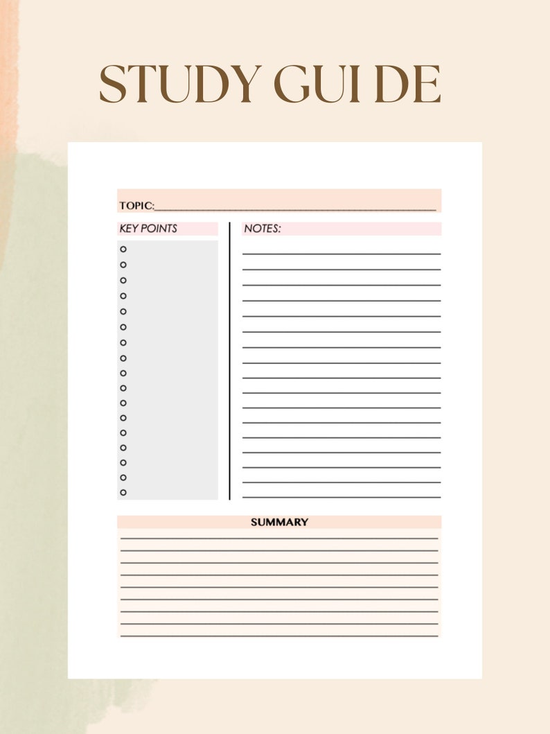 Study Guide Template Pdf Printable Etsy