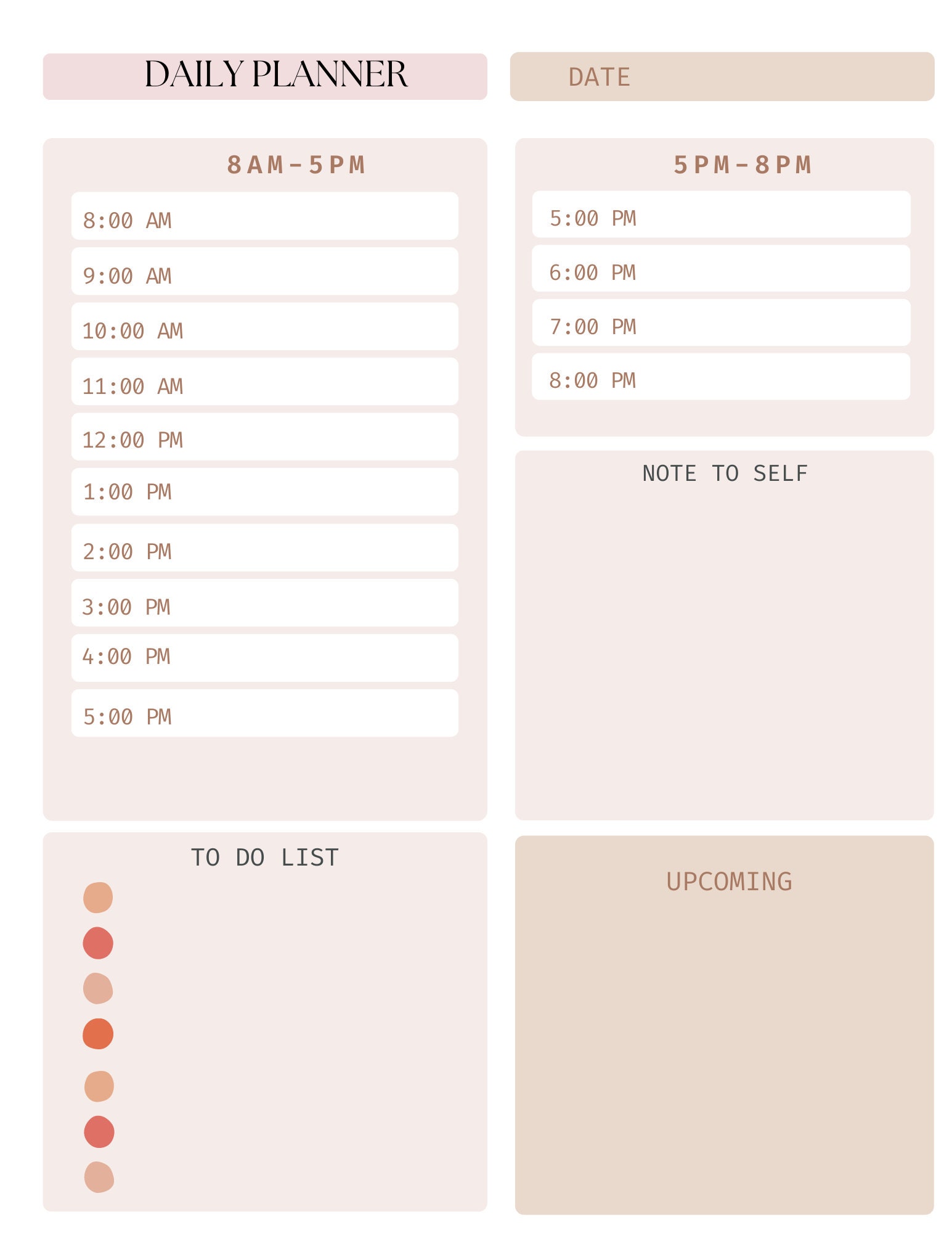 Daily Planner PDF Printable Template 8-5 and 5-8 - Etsy