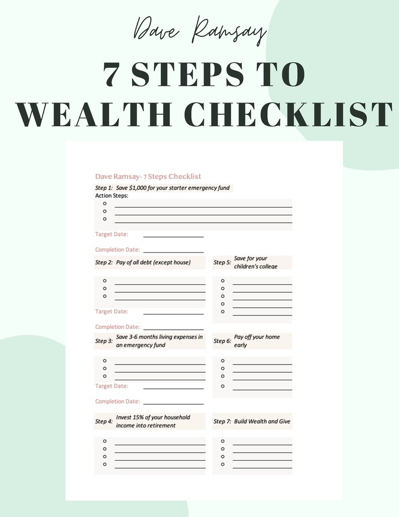 Dave Ramsey Baby Steps Tracker, Steps 1-7 Planner, Printable PDF ...