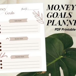 Financial Goal Planner, Goals Tracker, Money Goals, Budgeting, Monthly Habits Reflections, Productivity, Vision Board Printables,