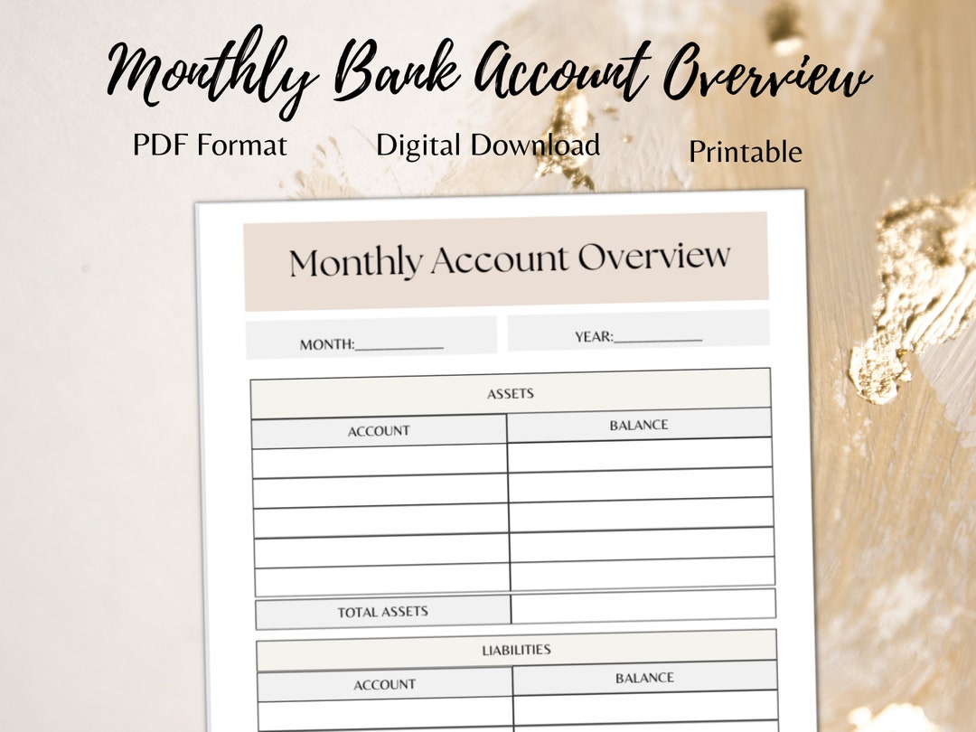 Monthly Transaction Template.pdf Monthly Account Overview PDF, Printable Budget Template, Monthly ...