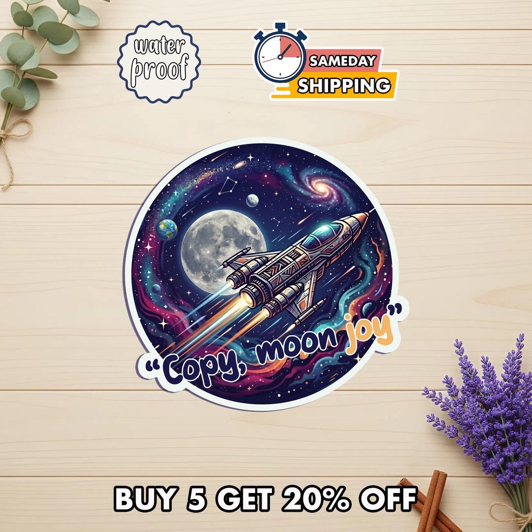 Copy Moon Joy Space Sticker, Moon Mission Inspired Decal, Astronaut ...