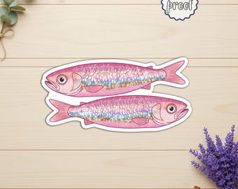 Silly Sardines Glitter Sticker, Funny Fish Vinyl Decal, Cute Sparkly Seafood Sticker, Whimsical Ocean Humor Gift