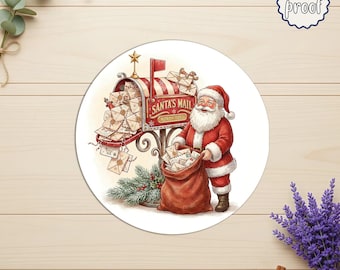 Santa's Vintage Mailbox Sticker, Retro Christmas Letters Decal, Holiday Xmas Mail Vinyl Sticker for Planner, Laptop, Water Bottle