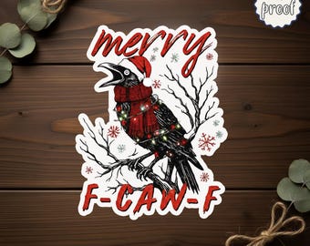 Merry Christmas Crow Sticker, Funny Black Bird Car Magnet, Snarky Pun Crow Decal, Humorous Holiday Sticker Gift for Friend, Crow Lover Humor