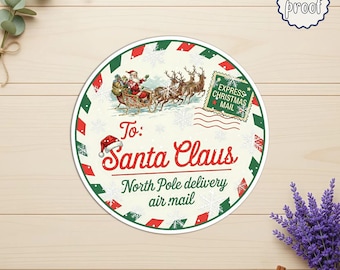 North Pole Delivery Stickers, Santa Air Mail Christmas Stickers, Holiday Post Packaging Labels, Christmas Gift Sticker Labels, Festive Mail