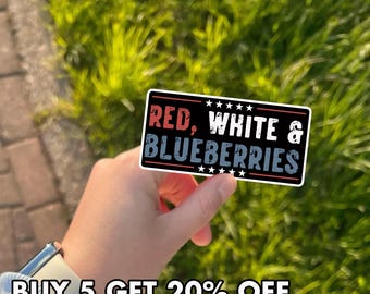 Red White Blueberries Sticker, American Patriot Sticker, USA Flag Sticker, Justice Sticker, Freedom Sticker, Aesthetic USA Sticker