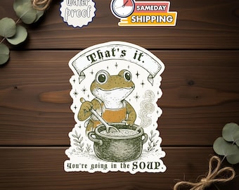 Funny Frog Meme Sticker, Thats It Youre Going in the Soup Quote, Weirdcore Frog Decal, Aesthetic Laptop Water Bottle Sticker Gift