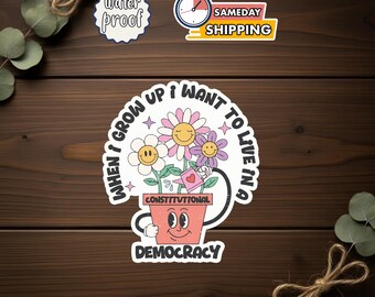 Constitutional Democracy Humor Sticker, Progressive Civic Rights Vinyl Decal, Political Comedy Activist Gift