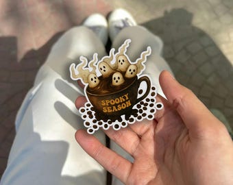 Cozy Fall Halloween Sticker – Spooky Season Coffee Sticker, Autumn Kindle Sticker, Cozy Halloween Decor