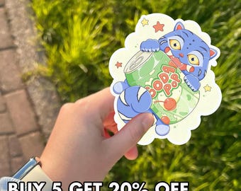 Derpy Soda Pop Sticker, Waterproof Vinyl Decal, Cute Kawaii Anime Sticker, Fun Laptop Sticker