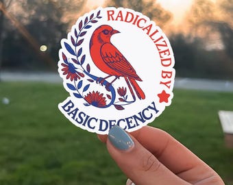 Radicalized by Basic Decency Sticker, Human Rights Vinyl Sticker, Protest Equality Decal, Democracy Justice Sticker, Liberal Left Gift