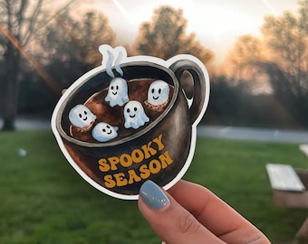 Spooky Season Halloween Coffee Sticker – Cozy Fall Sticker, Cozy Halloween Sticker, Fall Kindle Sticker, Autumn Car Magnet