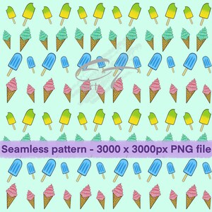 Ice Cream and Lolly – Seamless Digital Download | Hand-Drawn ice cream Illustration | Seamless ice lolly pattern | Repeat pattern