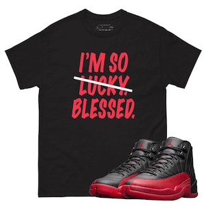 Jordan 12 Flu Game blessed black t-shirt