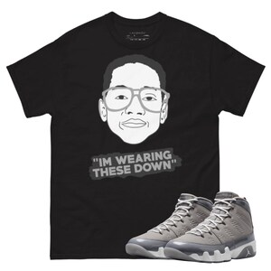 Jordan 9 Cool Grey wearing these down black t-shirt