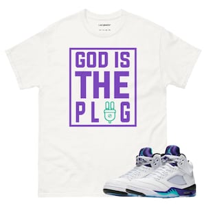 Jordan 5 Grape plug white t-shirt