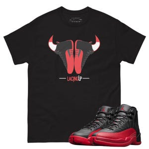 Jordan 12 Flu Game horns black t-shirt