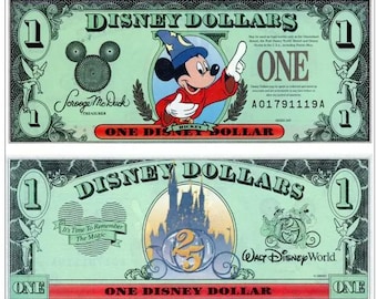 Walt Disney World's 25th Anniversary Disney Dollar bill from 1997