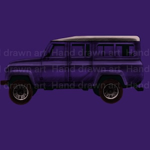 Digital drawing of a classic Land Rover Defender