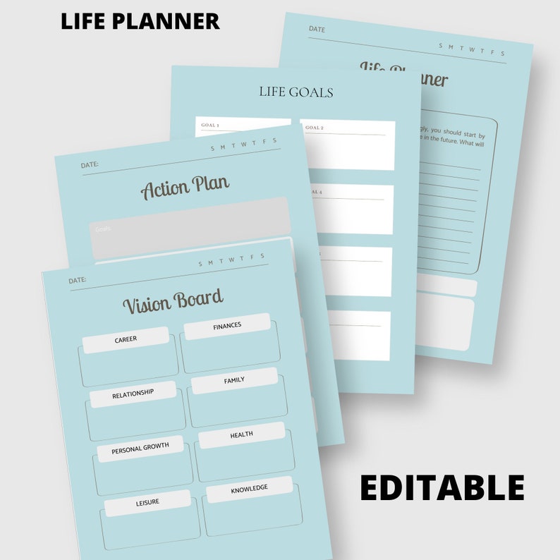 Editable Life Planner Pages A5 Printable Planner Inserts Etsy