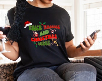 Diseño de camiseta navideña retro: Muslos gruesos y vibraciones (PNG, JPG)
