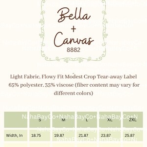 Size Chart for Bella+Canvas 8882 Crop top  Digital Download
