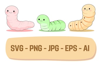 Worm Clip Art Cut pegatina imprimible, imágenes prediseñadas, descarga digital instantánea - Elementos de diseño - archivos PNG, JPG, SVG y vectoriales