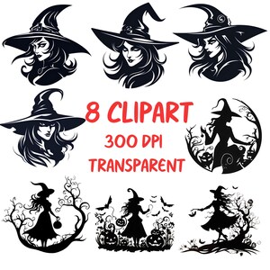Witch Silhouette Clipart Bundle: Halloween Printables (Digital Download)