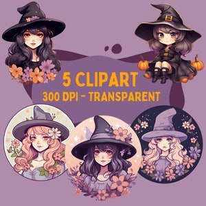 Witch Clipart, Witch printables, Halloween, 5 Clipart Bundle, bundle Without Background, commercial use Digital download