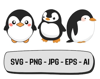 Cute Penguin Clip Art, Christmas animals, High Quality Vectors - Instant Download - Design Elements - PNG, JPG, SVG and Vector Files
