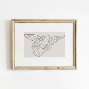 Vintage Bird Line Art, Flying Dove Illustration, Black & White Sketch, Folksy Minimalist Wall Decor | DIGITAL PRINTABLE