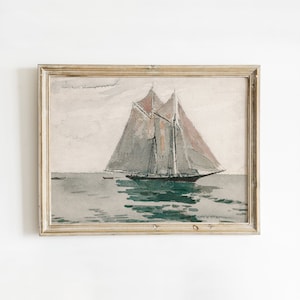 Classic Sailboat Watercolor Painting, Vintage Seascape, Preppy Room Decor, Sailing Theme Nursery Artwork | DIGITAL DOWNLOAD