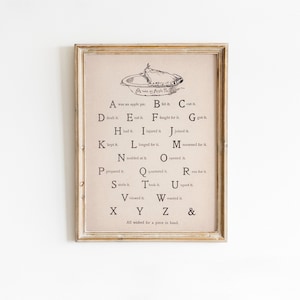 Alphabet Illustration Kinderzimmer Wand Kunst, Vintage Schwarz & Weiß ABC Poster | DIGITAL DRUCKBAR