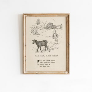 Impression d'art comptine, illustration vintage de livre pour enfants Baa Baa mouton noir, décoration de chambre d'enfant classique | Oeuvre d'art imprimable numérique