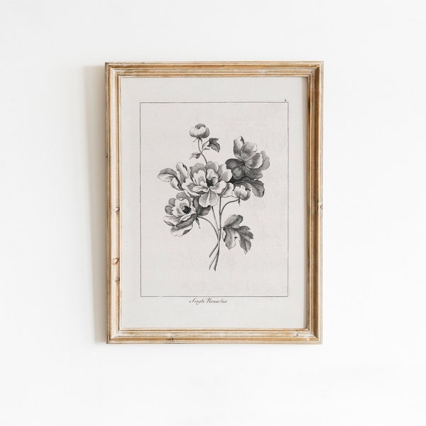 Vintage Floral Artwork | PRINTABLE Floral Wall Art | Black & White Bouquet | Country Flowers