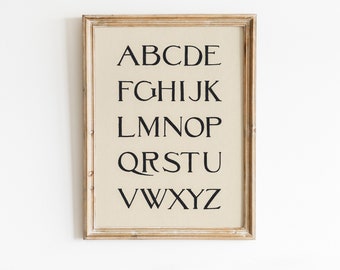Vintage ABC Poster Print, Black & White Early Childhood Education Alphabet Chart, Letter Artwork for Nursery Decor | DIGITAL PRINTABLE