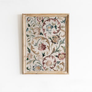 Vintage Floral Embroidery Wall Tapestry, Decorative Art Print, Flower Nursery Artwork | DIGITAL PRINTABLE