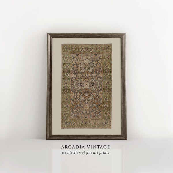 Antique Tapestry Art Print | Olive & Gold Decorative Wall Art | Persian Textile Pattern | DIGITAL PRINTABLE