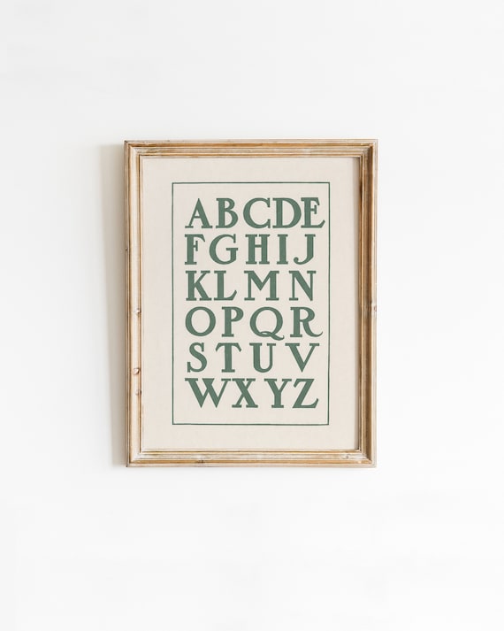 Vintage ABC Poster Print, Sage Green Alphabet Chart, Nursery Letter Artwork | DIGITAL PRINTABLE