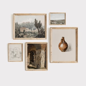 Vintage Italian Countryside Gallery Wall SET of Five Artworks, Tuscany Decor, Mediterranean Coast Landscape Paintings | DIGITAL PRINTABLE
