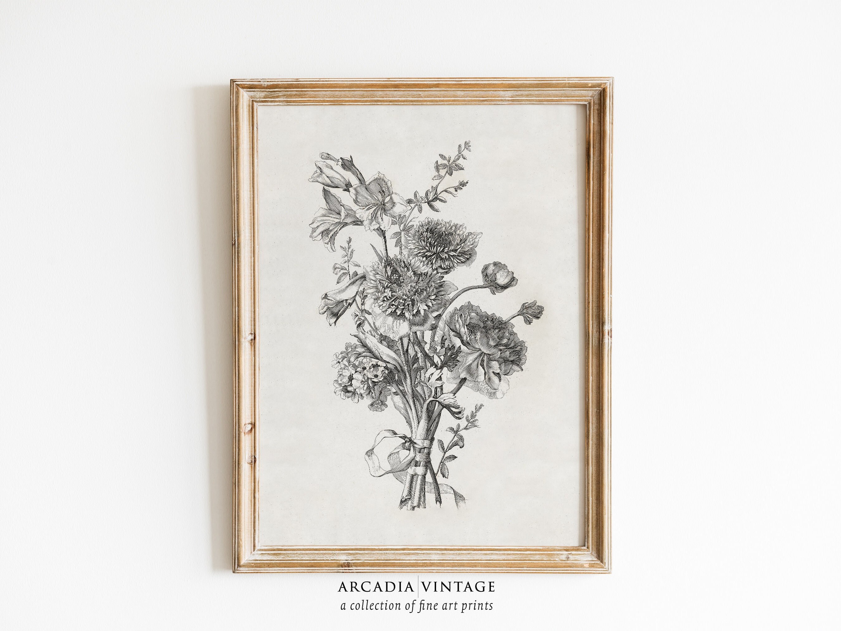 PRINTABLE ART Vintage Flower Etching Elegant Black and White Wall Art