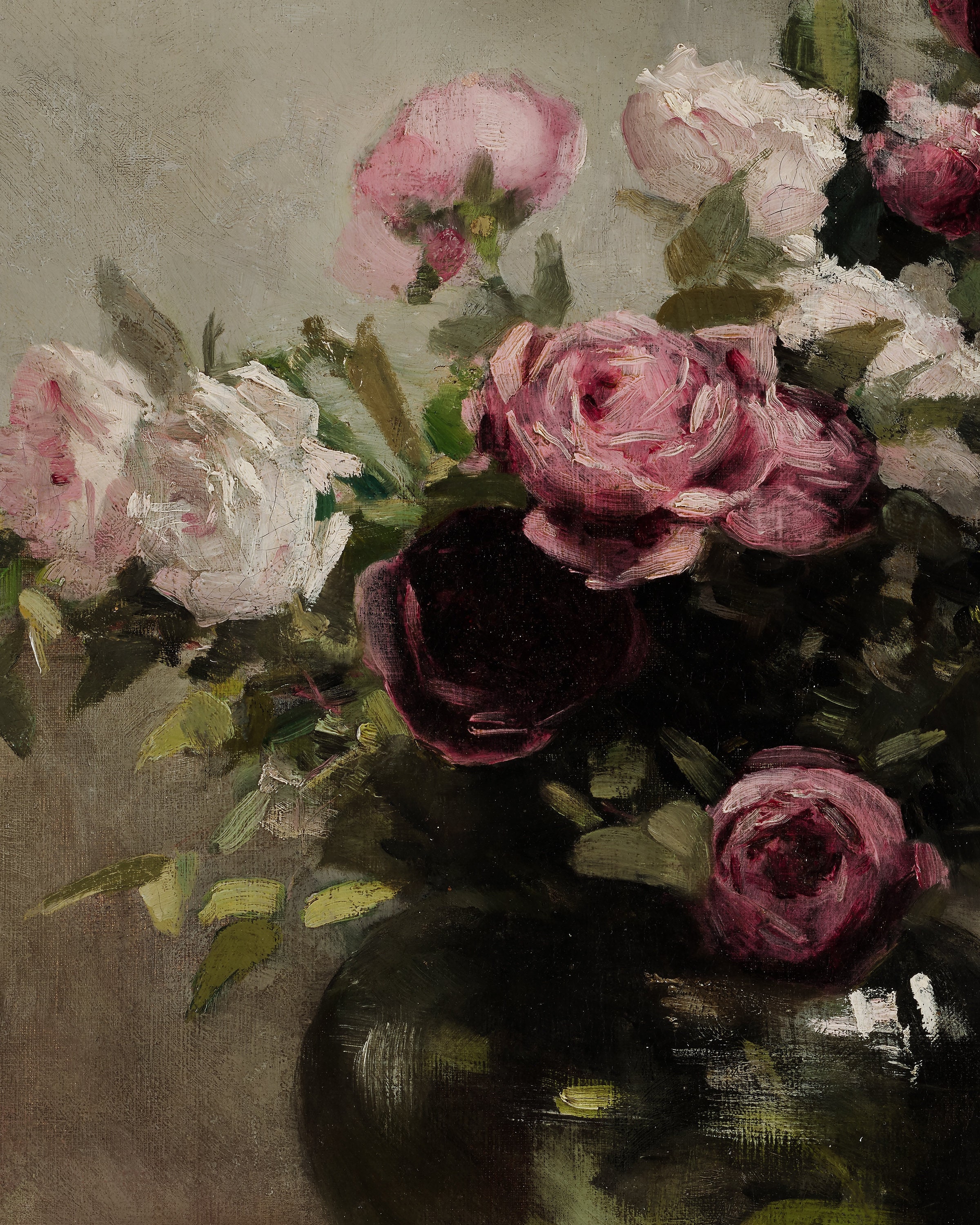 Vase of Roses Still Life Oil Painting, Vintage PRINTABLE Floral Bouquet ...