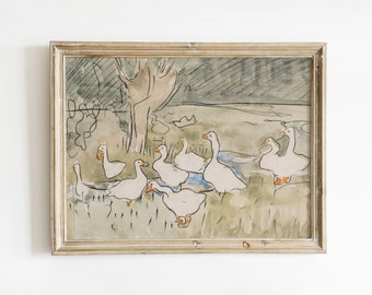 Vintage Duck Artwork, Farm House Style Decor, Sage Green Nursery Theme | DIGITAL PRINTABLE
