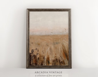 Vintage Fall Hay Field Landscape | Neutral Autumn Art Print | Seasonal Wall Decor | DIGITAL PRINTABLE